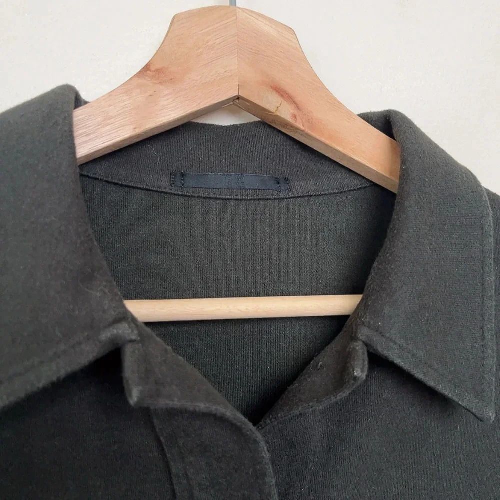 Uniqlo Womens Medium Dark Olive Brush Jersey Button Oversized Shirt - Picture 10 of 15